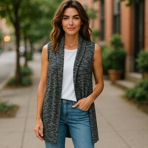 GAP Long Sweater Vest – Black & White Knit, 100% Cotton, Size Small – Sleeveless